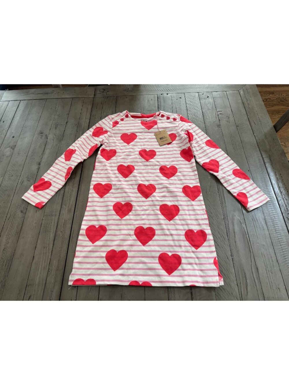 NWT Mini Boden Fun Breton Dress Cosmos Pink Hearts 8-9 Years